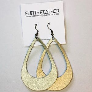 Flint+Feather Metallic Leather Cutout Earrings NWT